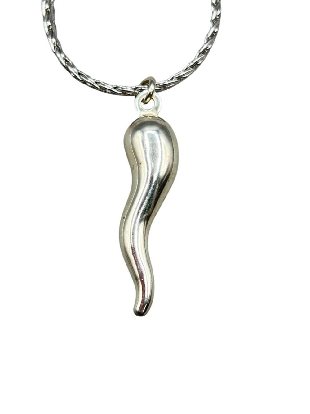 Vintage Sterling Silver Italian Horn Pendant Cornicello On Silver Plated Chain N